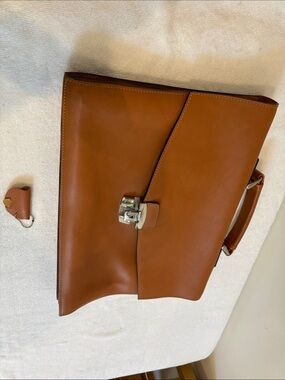 Barantani Italian Leather Briefcase with Silver-Tone Lock